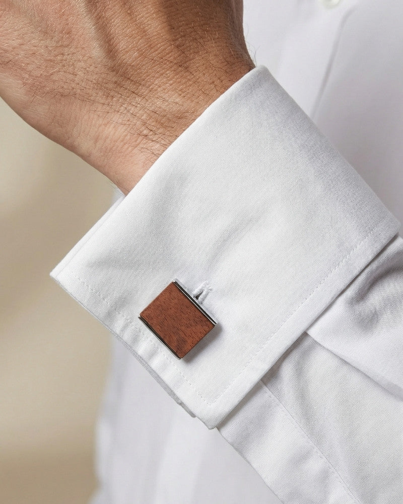 Bouton de manchette bois et acier carré homme