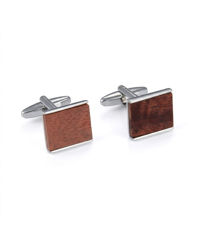 Bouton de manchette bois et acier carré