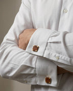 Bouton de manchette en bois carré coins dorés homme