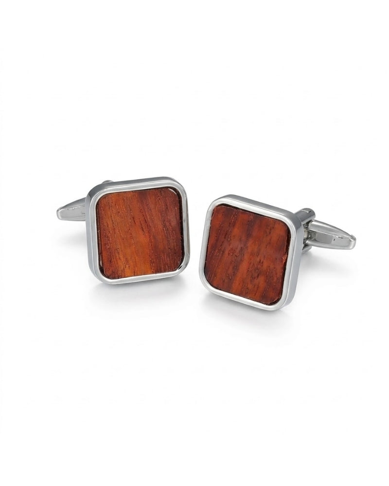 Bouton de manchette en bois et argent carré