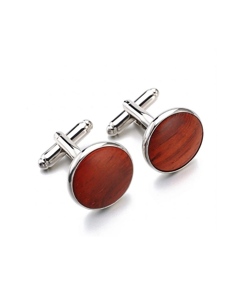 bouton de manchette en bois rond argent