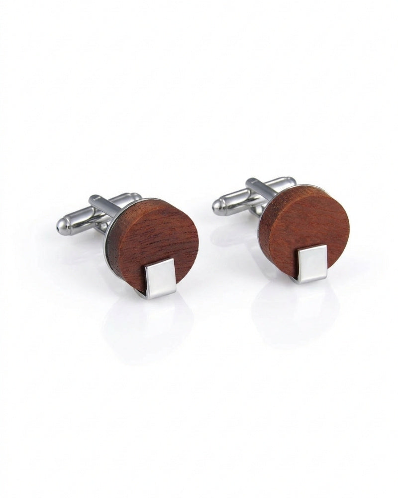 bouton de manchette en bois rond brun et acier