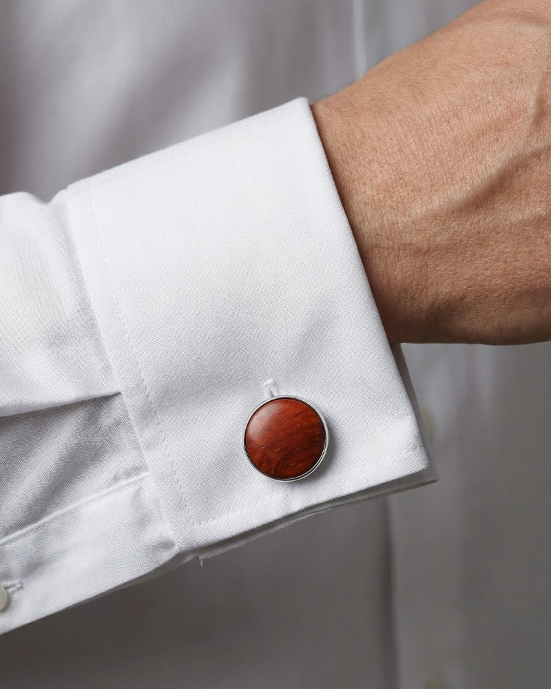 Bouton de manchette en bois rond homme