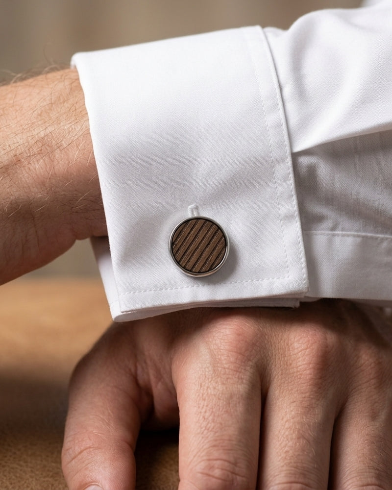 Bouton de manchette en bois rond rayé homme