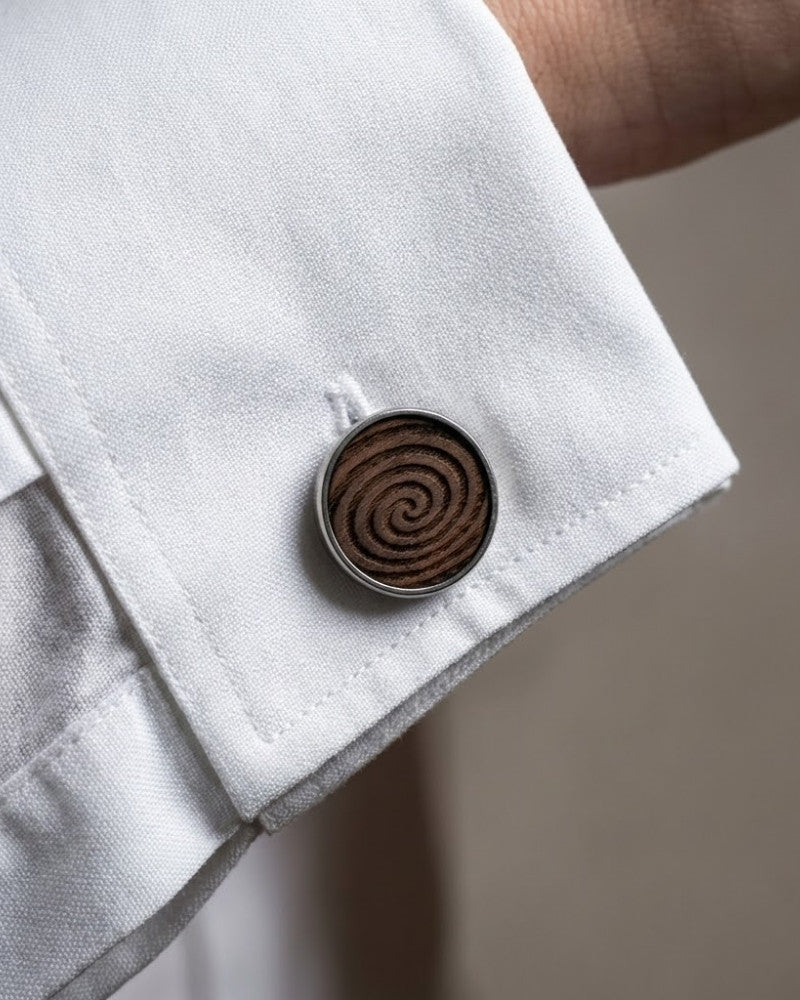 bouton de manchette en bois rond spirale homme