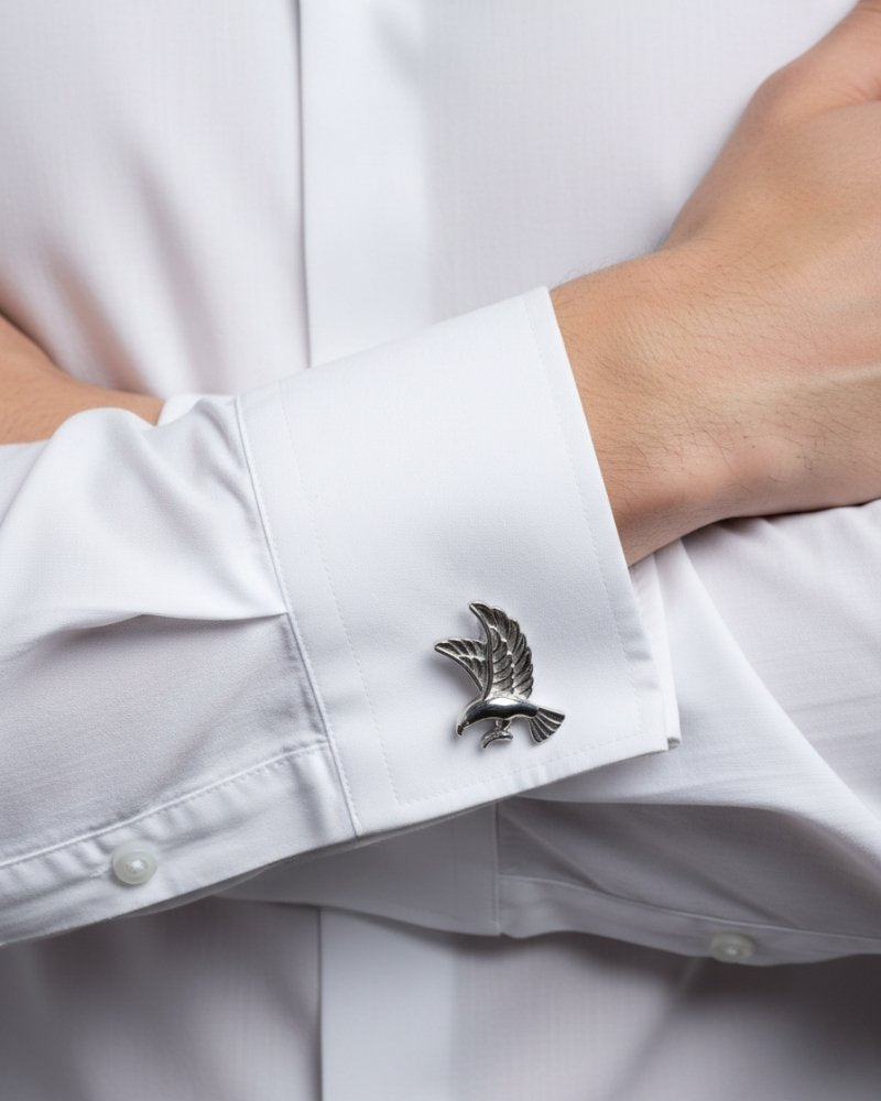 bouton de manchette faucon argent