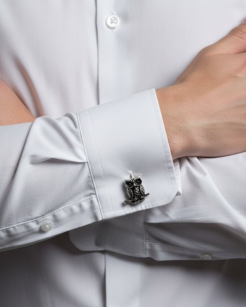 bouton de manchette hibou argent