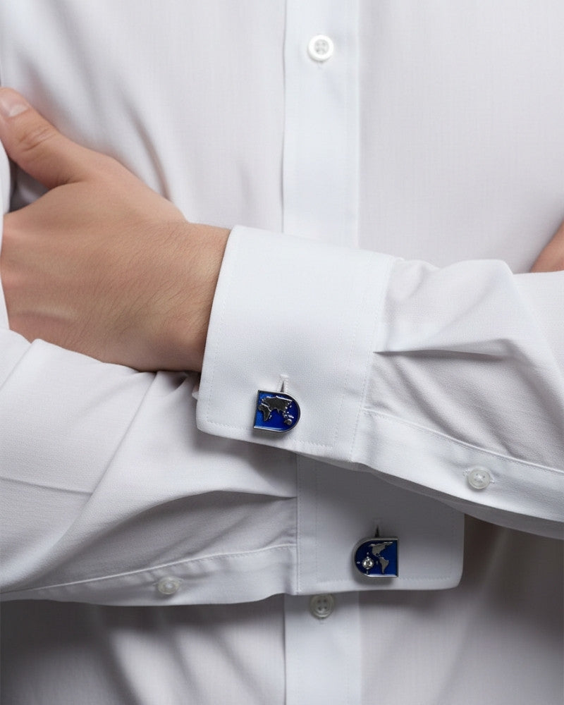 bouton de manchette mapmonde argent