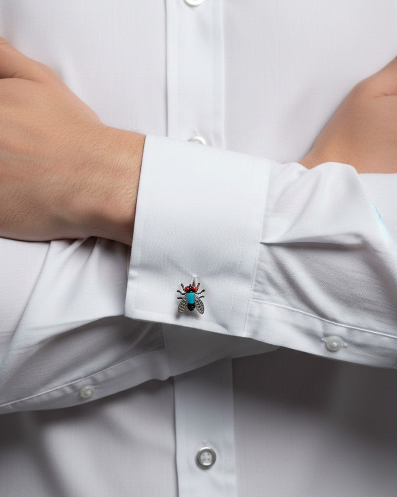 bouton de manchette mouche argent