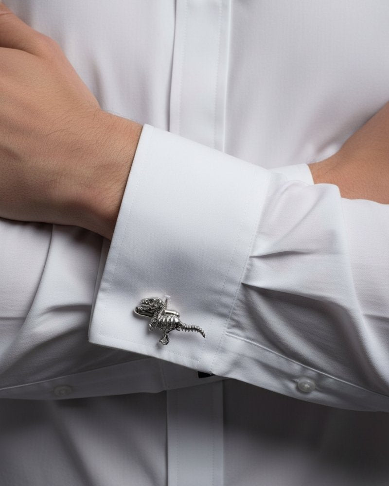 bouton de manchette os dinosaure homme argent