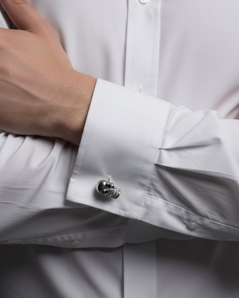 bouton de manchette skull argent