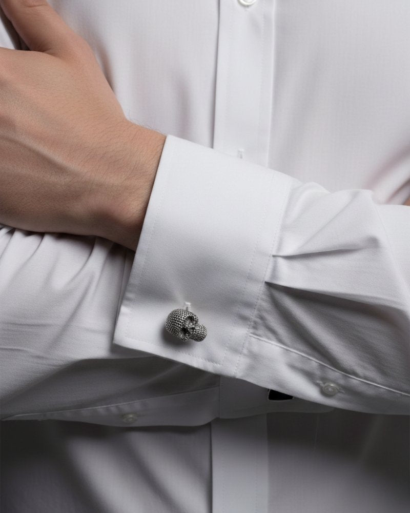 bouton de manchette tete de mort argent