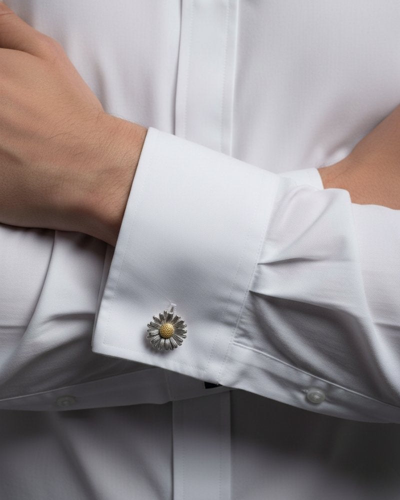 bouton de manchette tournesol argent