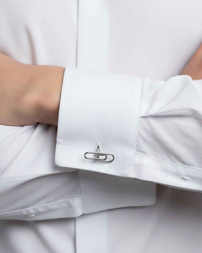 bouton de manchette trombone argent