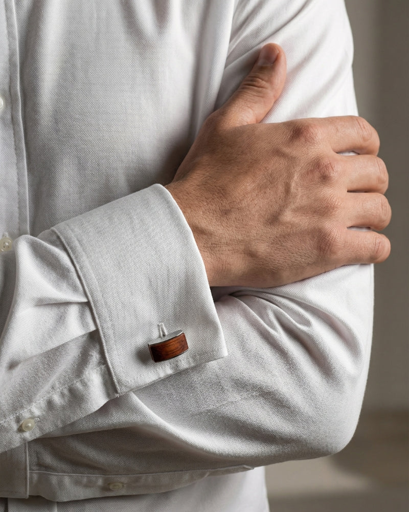 bouton de manchette bois mariage argent