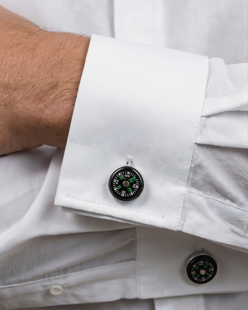 bouton de manchette boussole argent