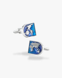 Bouton de manchette | Carte du monde Argent
