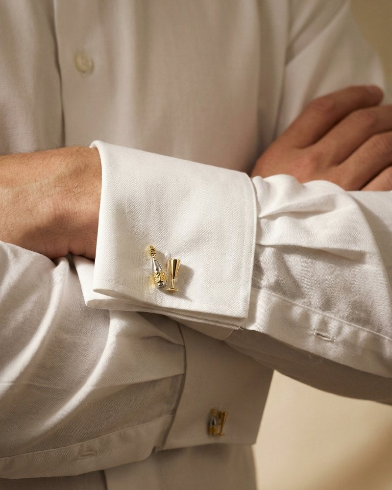 bouton de manchette champagne argent