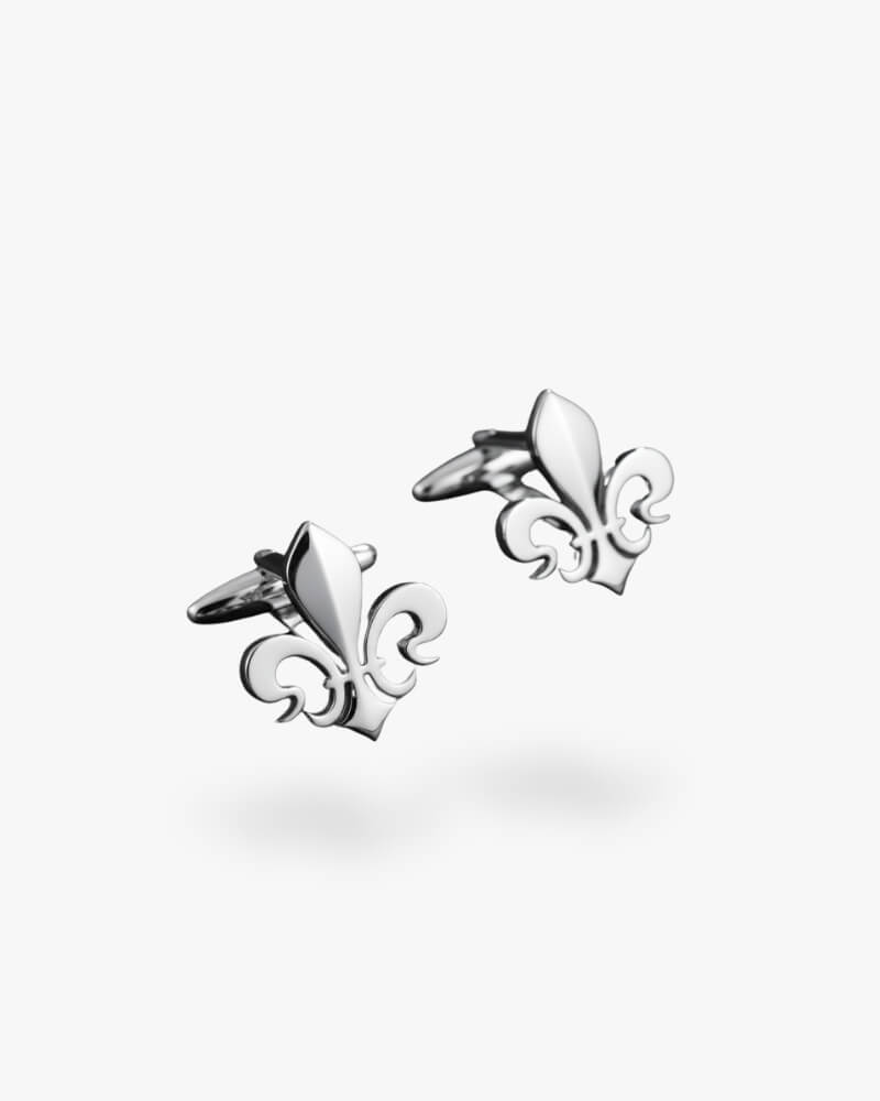 bouton de manchette fleur de lys argent
