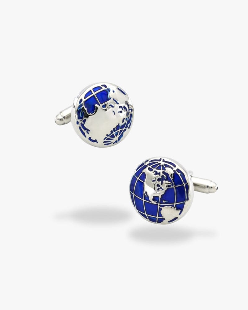 Bouton de manchette | Globe terrestre Argent