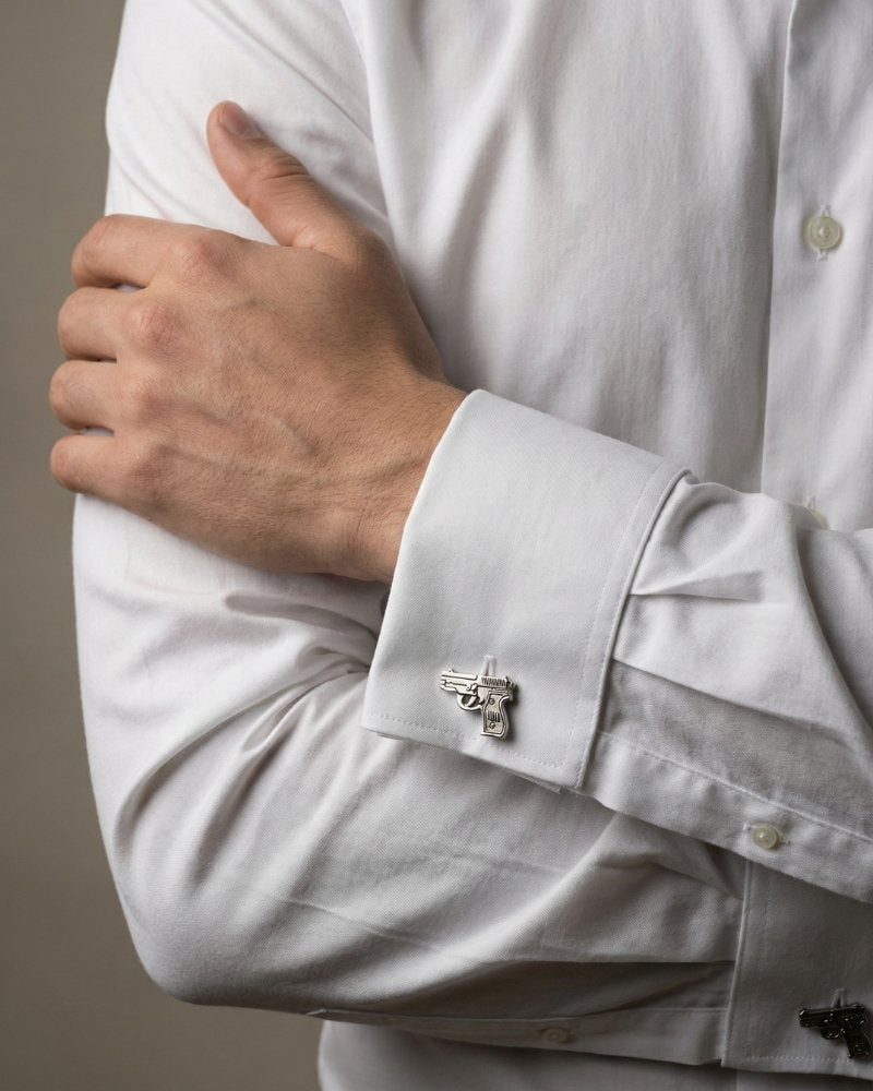 bouton de manchette revolver argent