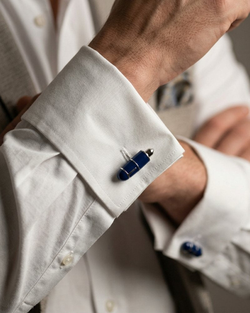 bouton de manchette stylo argent