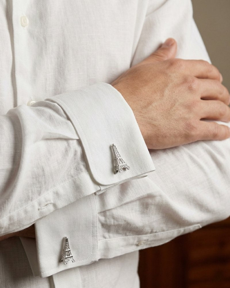 bouton de manchette tour eiffel argent