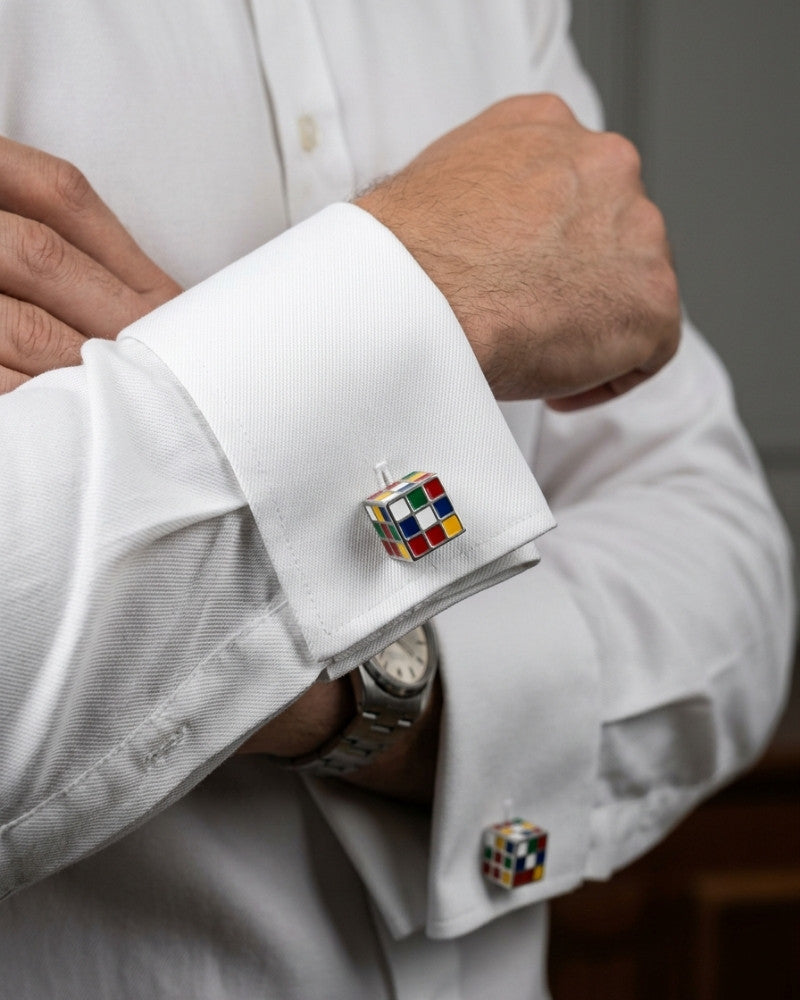 bouton de manchette rubik cube argent