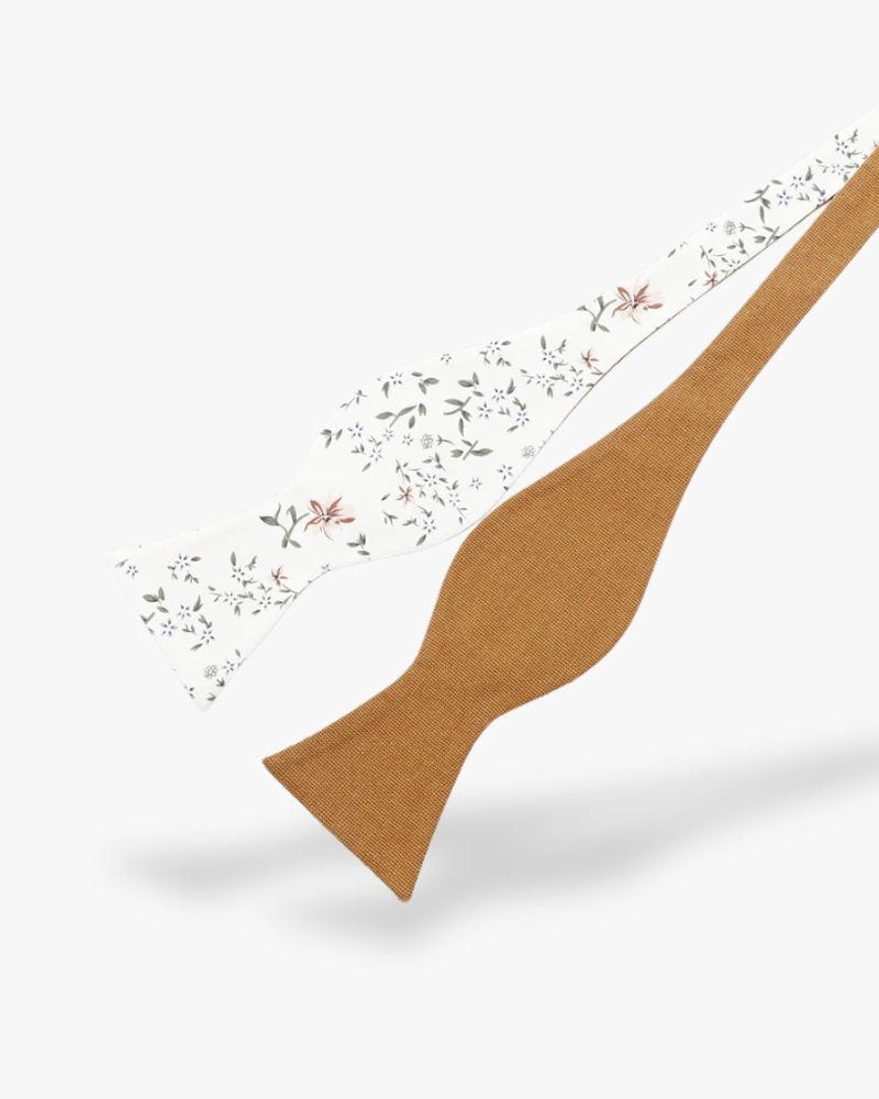 Noeud papillon à nouer | Blanc & Camel Blanc | Camel