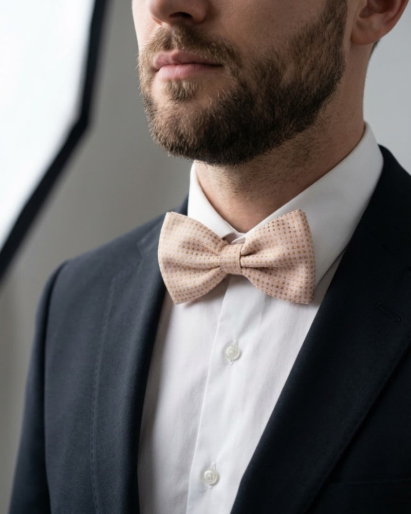 noeud papillon beige a pois homme