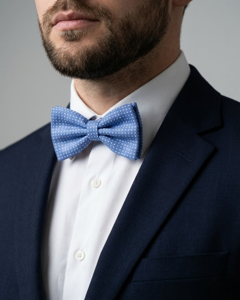 noeud papillon bleu a pois blanc homme