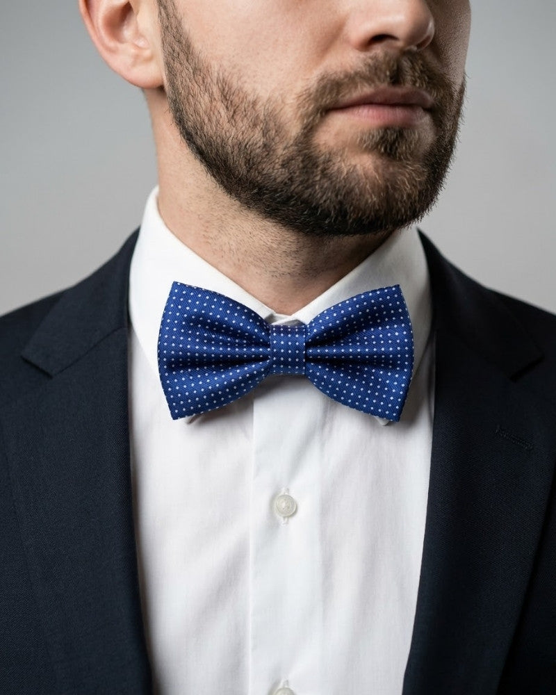 noeud papillon bleu marine a pois blanc