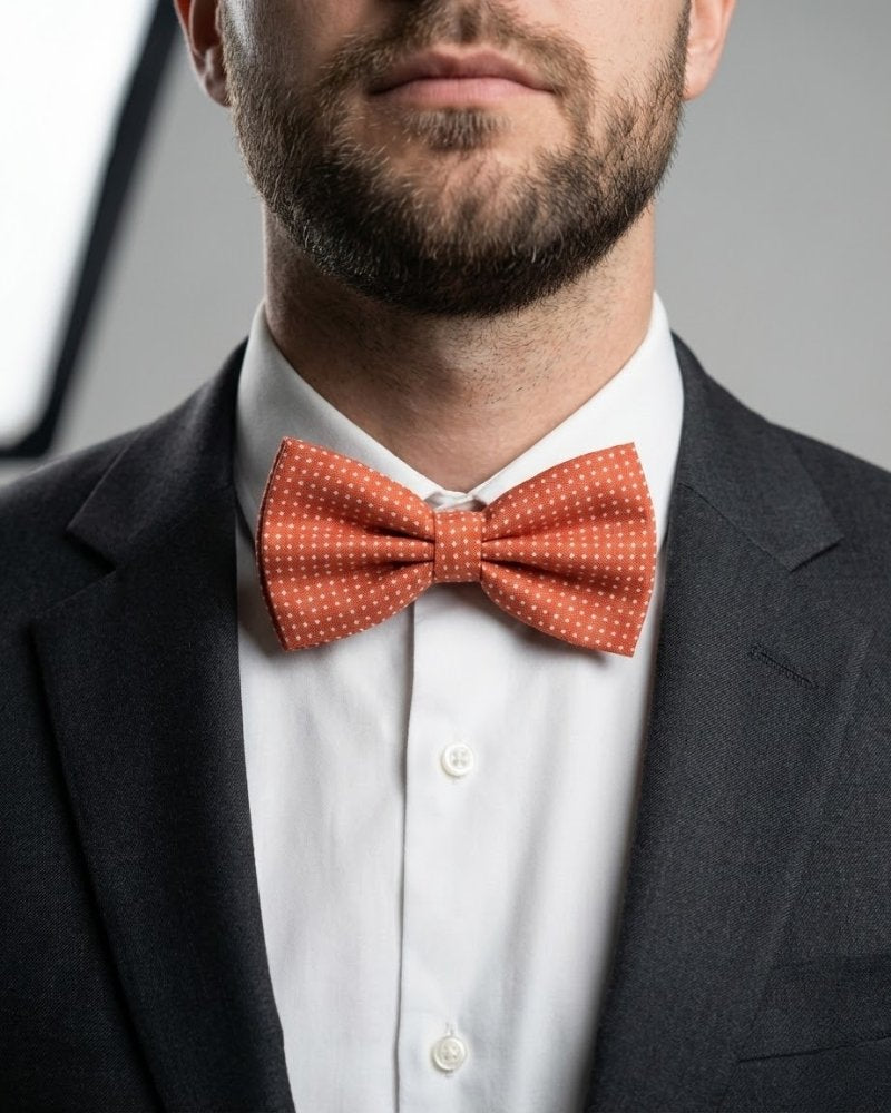 Noeud papillon orange a pois blanc homme