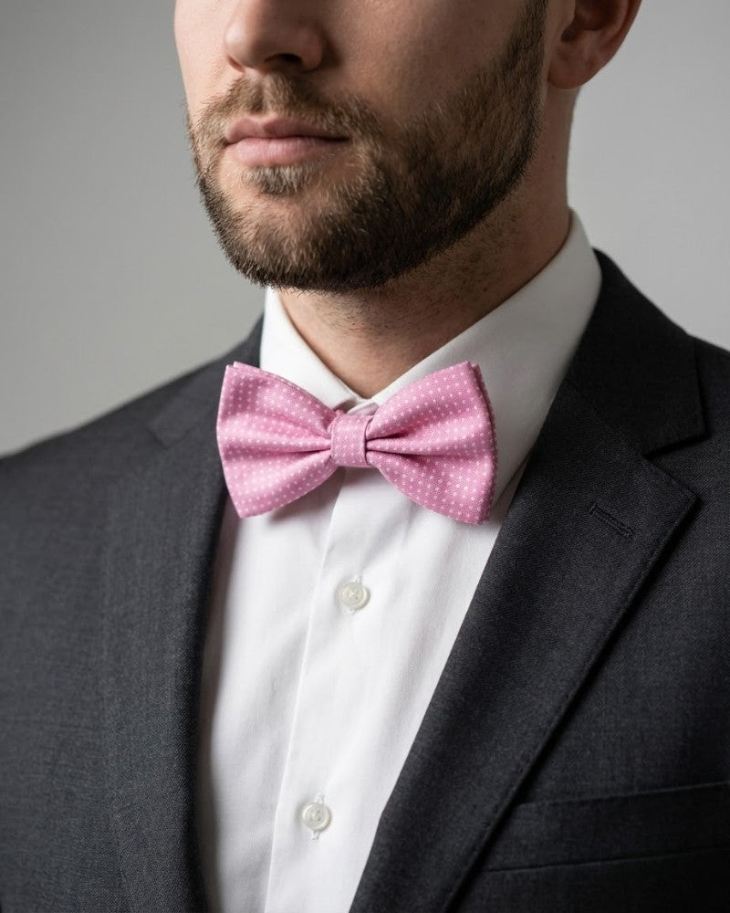 noeud papillon rose a pois blanc homme