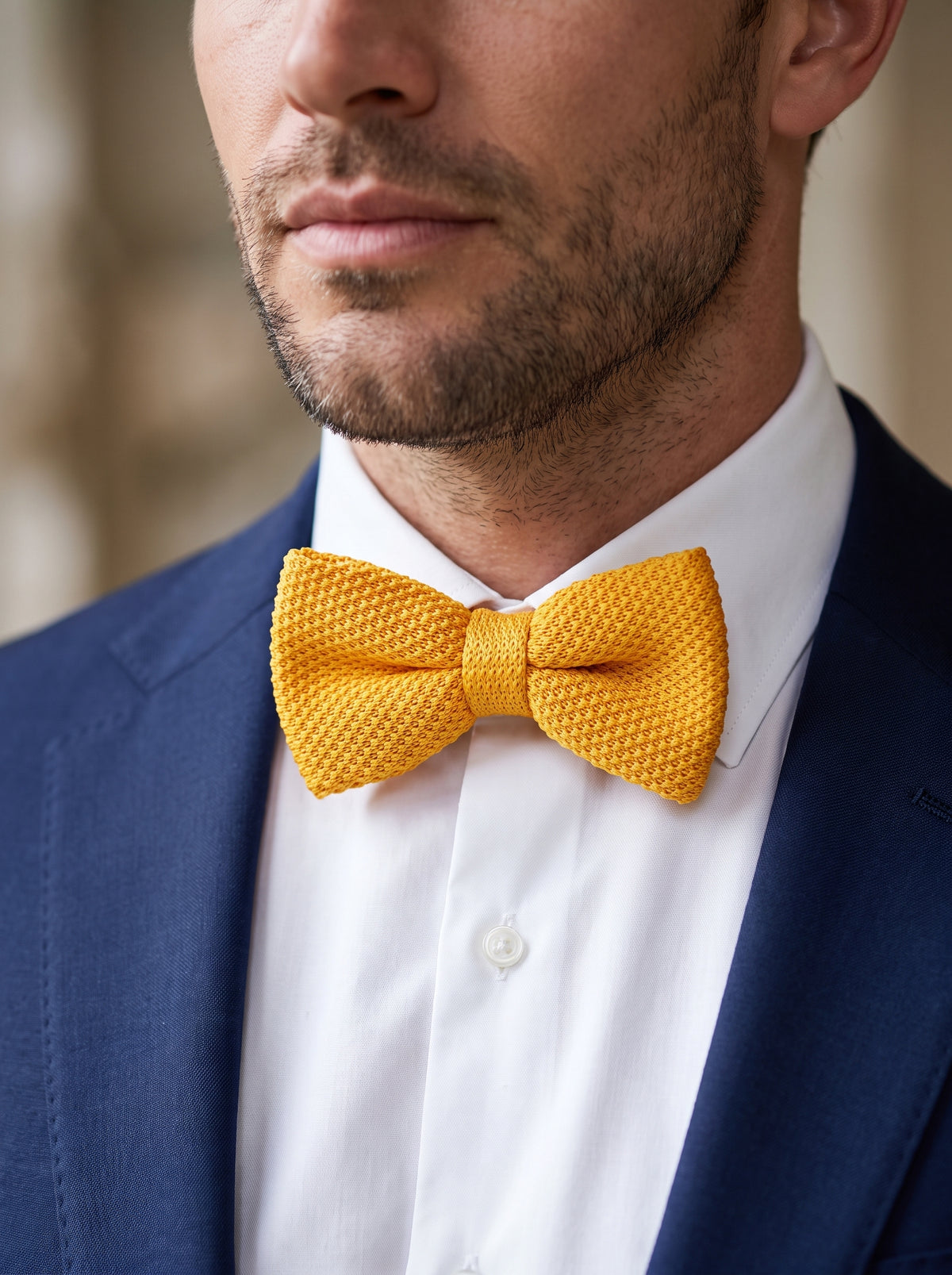 Noeud papillon tricot | Jaune moutarde