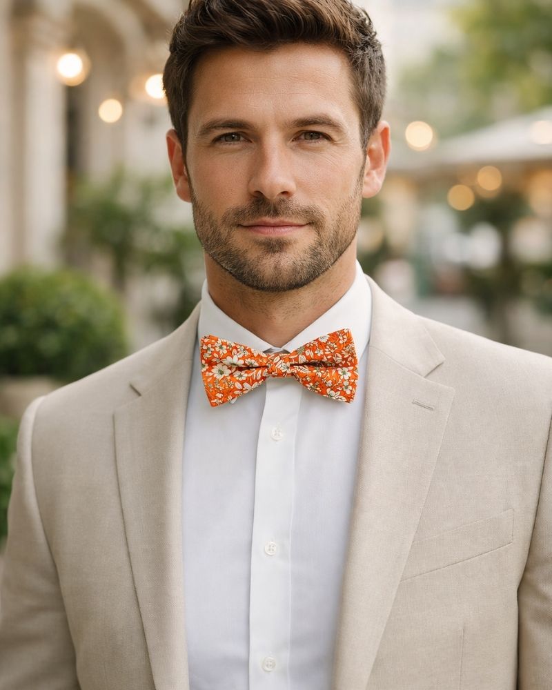 noeud papillon orange a fleur pour homme